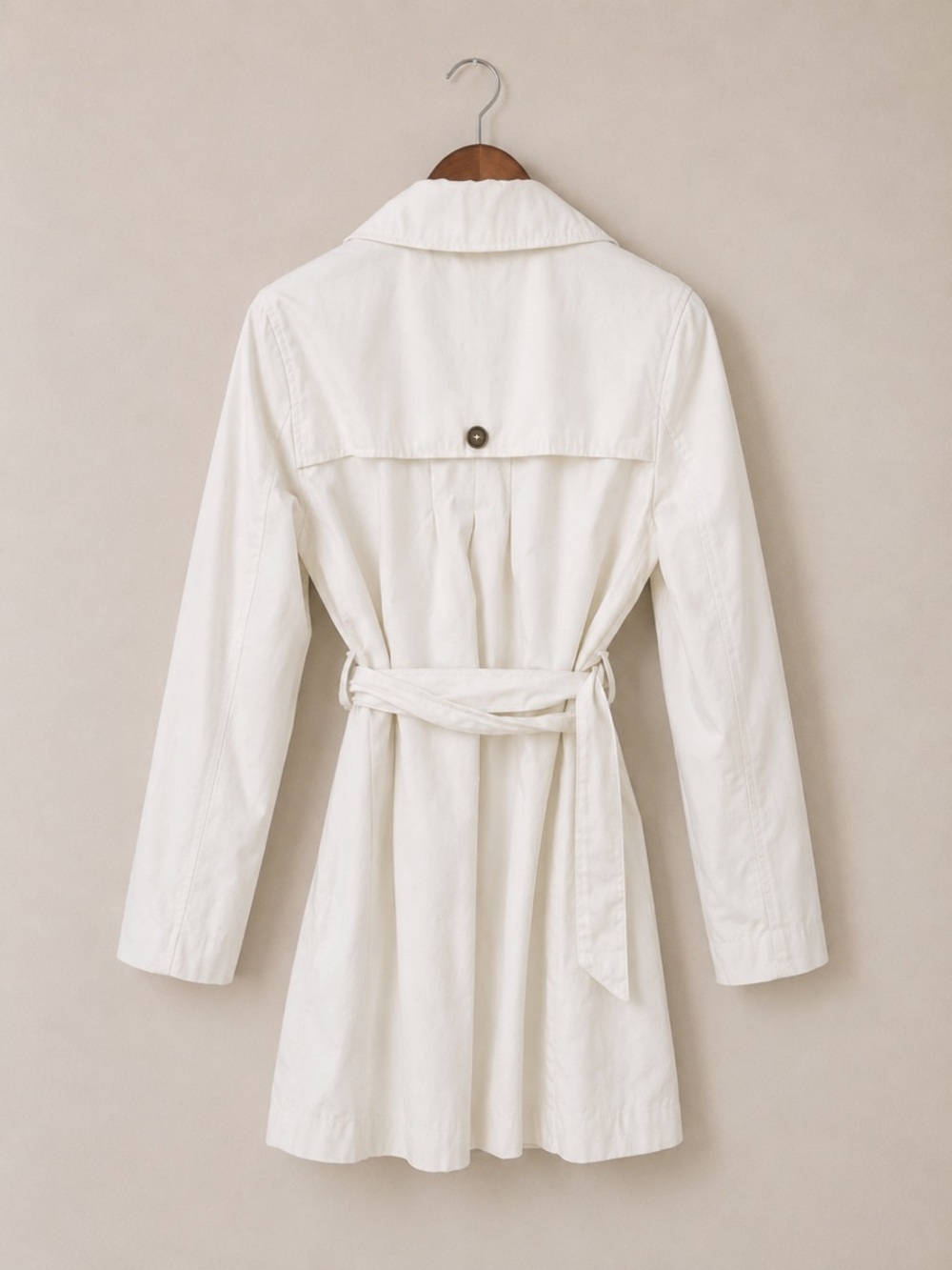 100% Cotton Merona Water Repellent Belted Trench Coat Large White Classic - Picture 3 of 7
